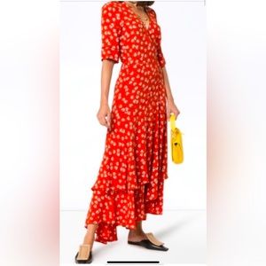 Ganni red floral wrap dress